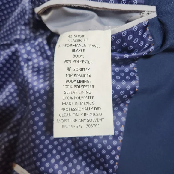 Stafford Performance Travel Blazer Men's 42S Blue Lightweight Stretch Sport Coat - Picture 5 of 9